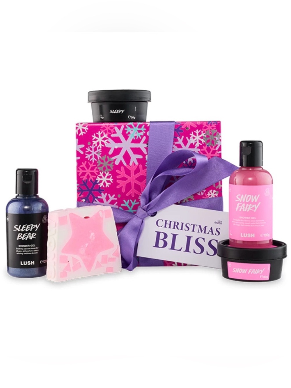 NIB LUSH Christmas Bliss 5pc Gift Set Snow Fairy Sleepy Bear Gel Lotion Scrub